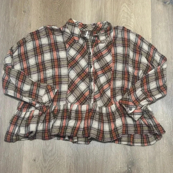 Free People Promise Everything Plaid Peplum Top Women’s Small - Picture 2 of 6